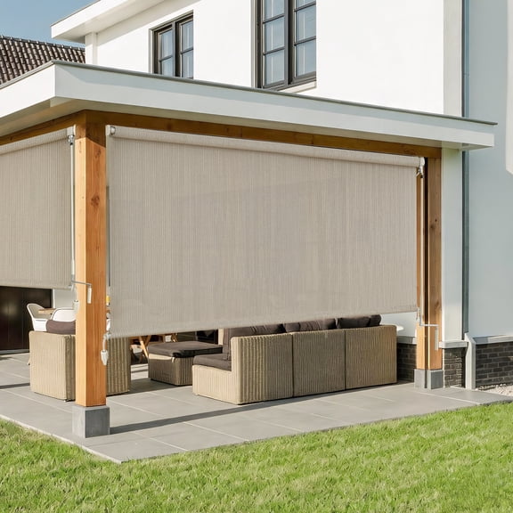 AOSKY Cordless Outdoor Roller Shades, UV Block Sunshades for Patio, Roll Up Blinds for Porch Pergola Balcony, 72"W x 72"H, Sesame