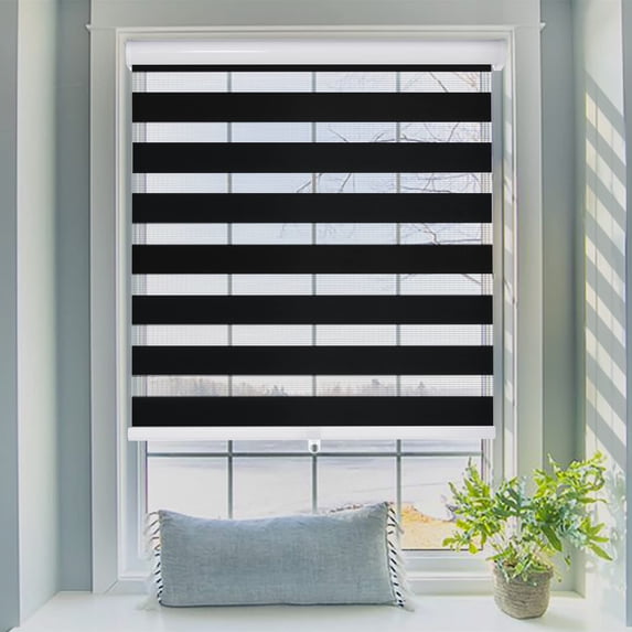 AOSKY Zebra Blinds Windows Roller Shades for Window Zebra Blinds for Windows Cordless Shades and Blinds Room Darkening Shades for Home, Office(W30 X H72, Black)