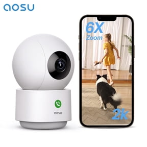 AOSU 2K Indoor Security Camera, Baby Monitor Pet Camera 360 View for Home Security, One-Touch Calls, Motion Tracking, Night Vision, 5 GHz Wi-Fi, Compatible with Alexa