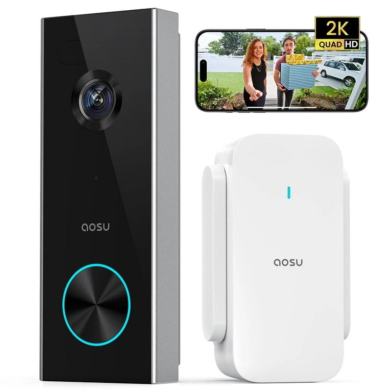 AOSU 2K Wireless Video Doorbell, Motion Sensor, Chime, 180-Day
