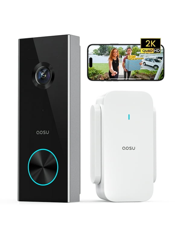 AOSU 2K Wireless Doorbell Camera with Chime, No Monthly Fee,180-Day Battery Life Wi-Fi Video Doorbell with PIR Motion Detection, IR Night Vision,2-Way Audio, Work with Alexa & Google Assistant