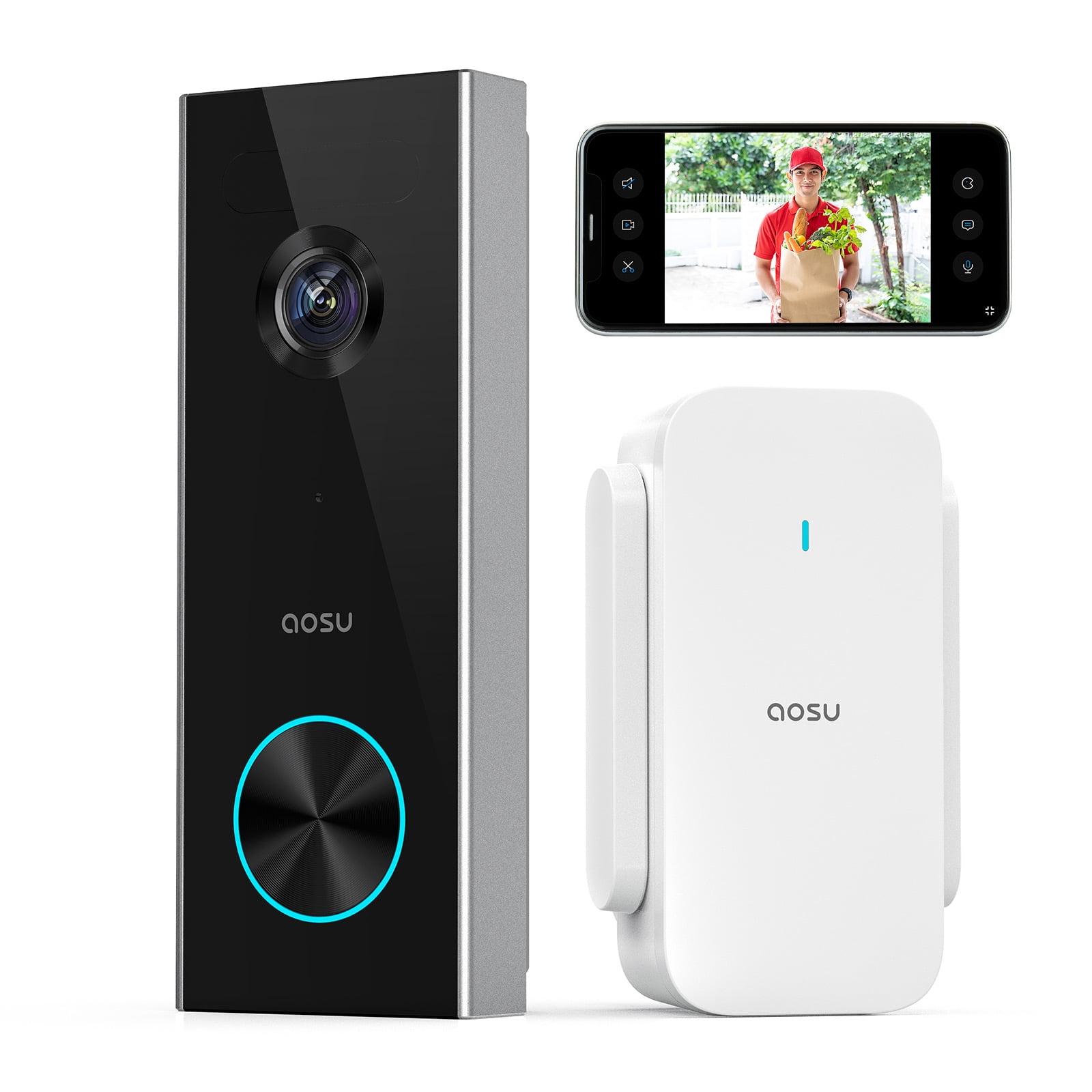 AOSU 2K Wireless Doorbell Camera with Chime, No Monthly Fee,180Day