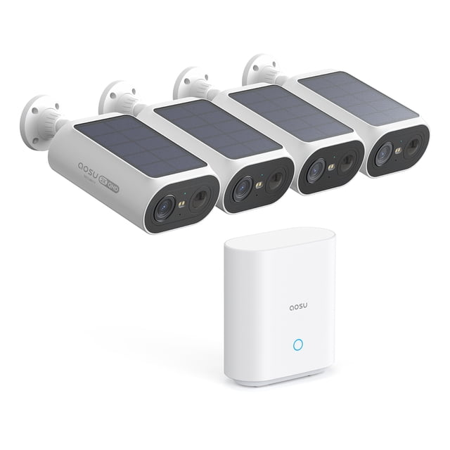 aosu 2K QHD 3.0-MP Dual-Band Wi-Fi Quick-Install Outdoor AI-Smart Solar Camera Pro System with Home Station (4 Cameras), C8E-4H