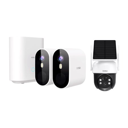 AOSU Security WirelessCam System Pro 2-Cam Kit (White) with SolarCam D1 Classic 2K Wireless Camera (Black & White)