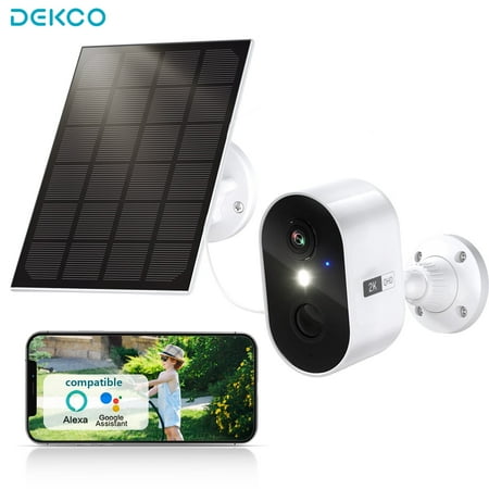 DEKCO Solar Security Camera Wireless Outdoor, 2K Surveillance Camera for Home ,Spotlight,Siren, 2-Way Audio, PIR Human Detection, Color Night Vision