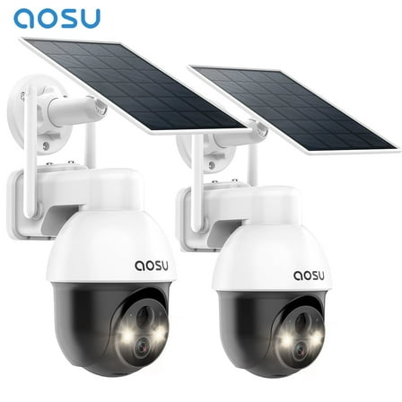 AOSU Solar Security Camera Wireless WiFi, 2K Outdoor Camera for home security,Auto Tracking ,Smart Siren Spotlights, works with Alexa/Google Assistant