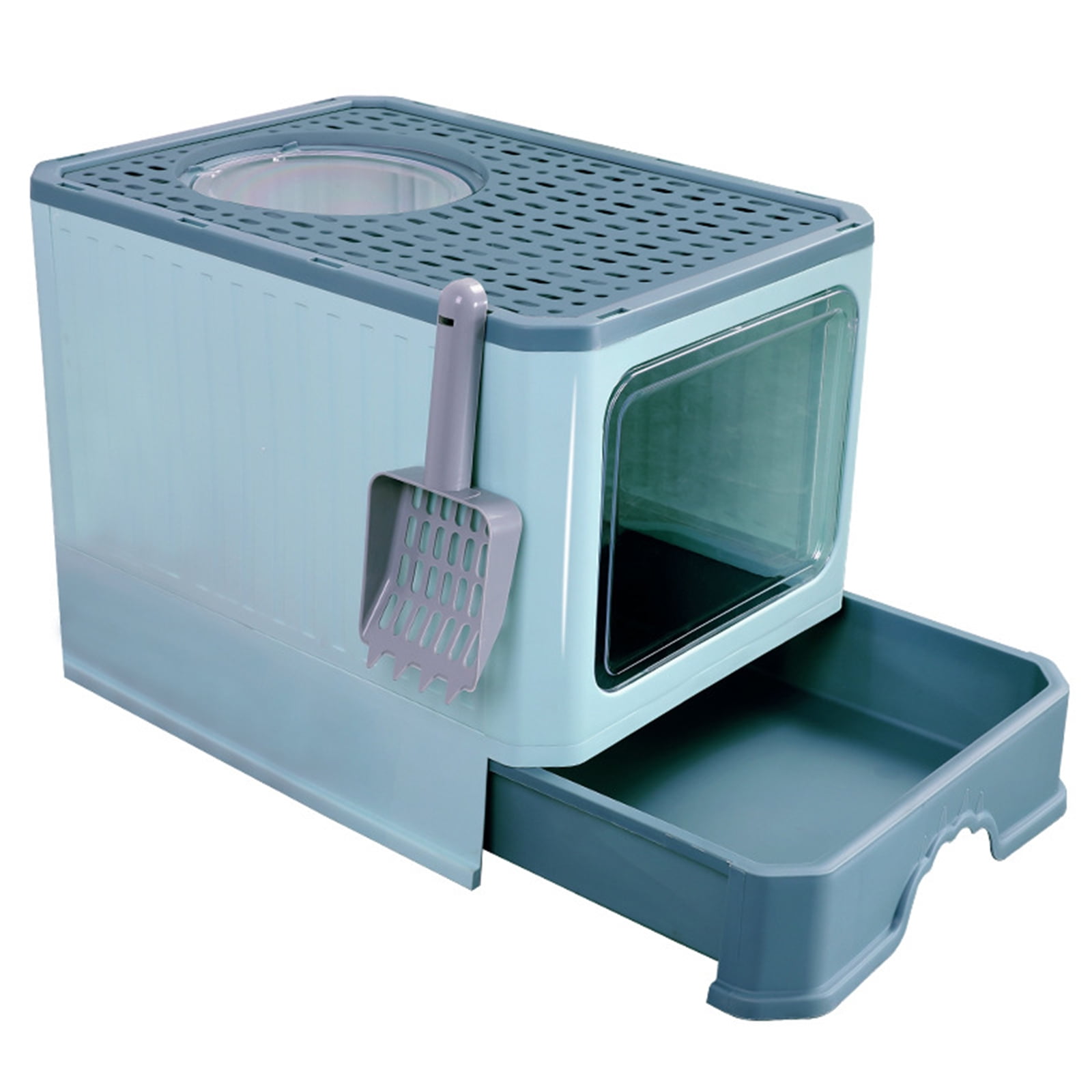 AOSUI Extra Large Covered Kitty Litter Box with Odor Filter, Front Entry, Top Exit, Lid, Scoop