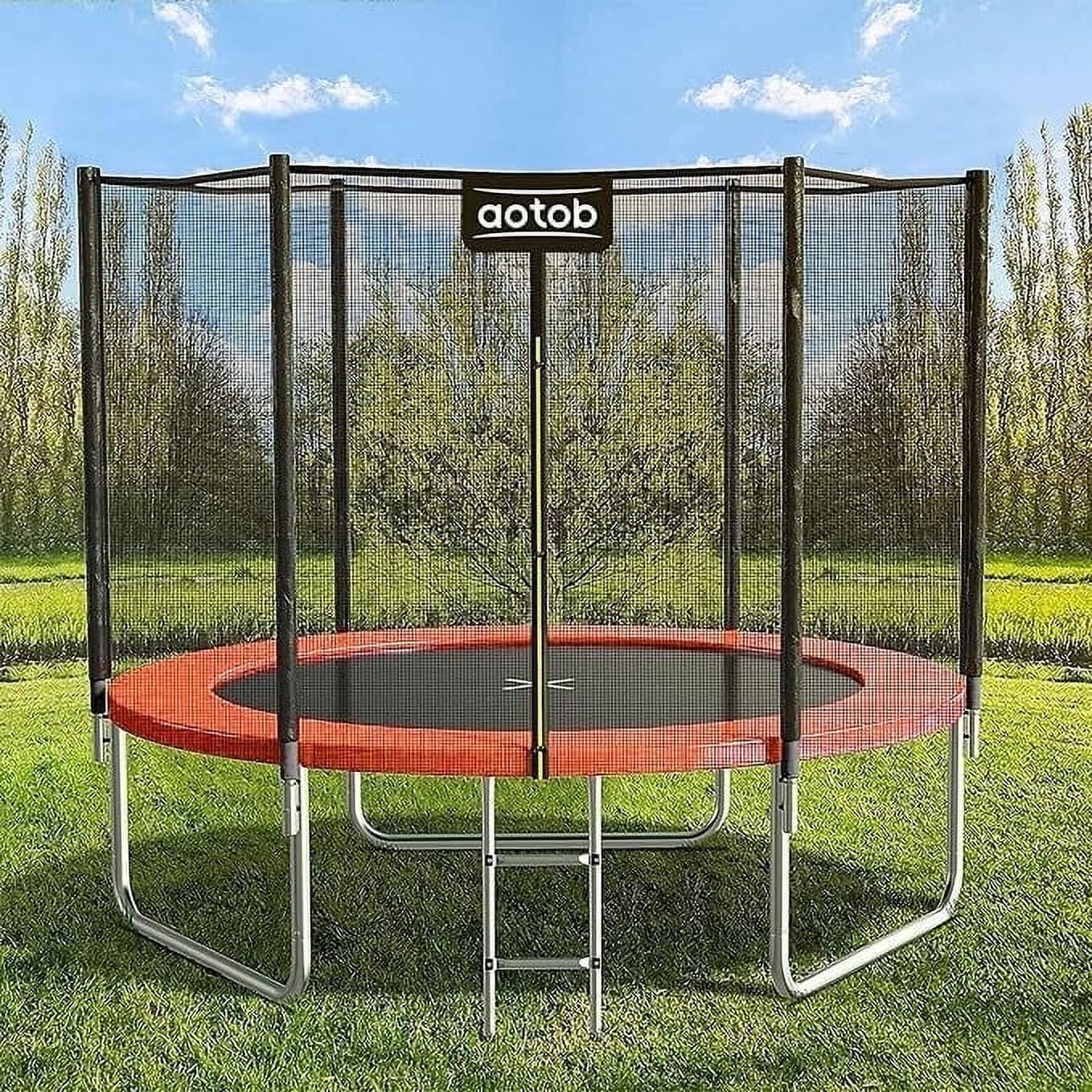 AOTOB 10FT Trampoline for Kids/Adults, Backyard 600 LBS Trampoline with Safety Enclosure Net/Ladder,Orange