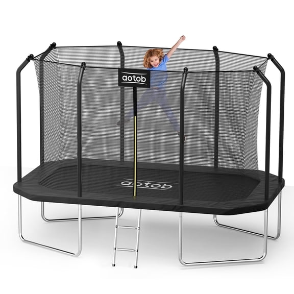 AOTOB 12 ft Recreational Rectangle Trampoline Kids and Adults,1200LBS Weight Capacity Outdoor Trampoline with Enclosure Net Ladder