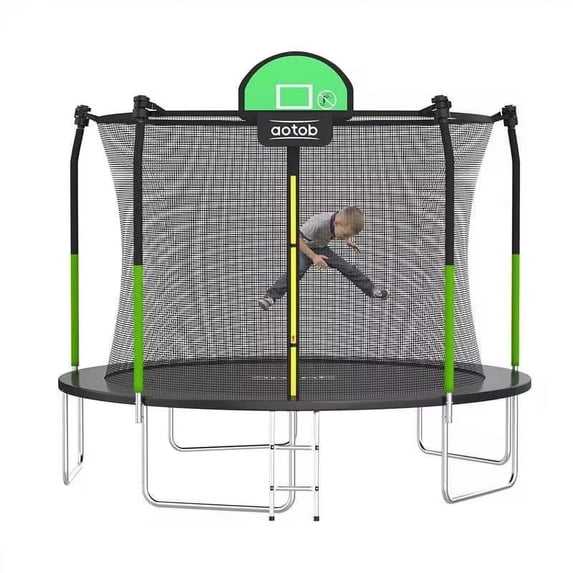 AOTOB 12FT Trampoline for Kids and Adults,Outdoor 1400LBS Trampoline with Basketball Hoop,Safety Enclosure Net and Ladder