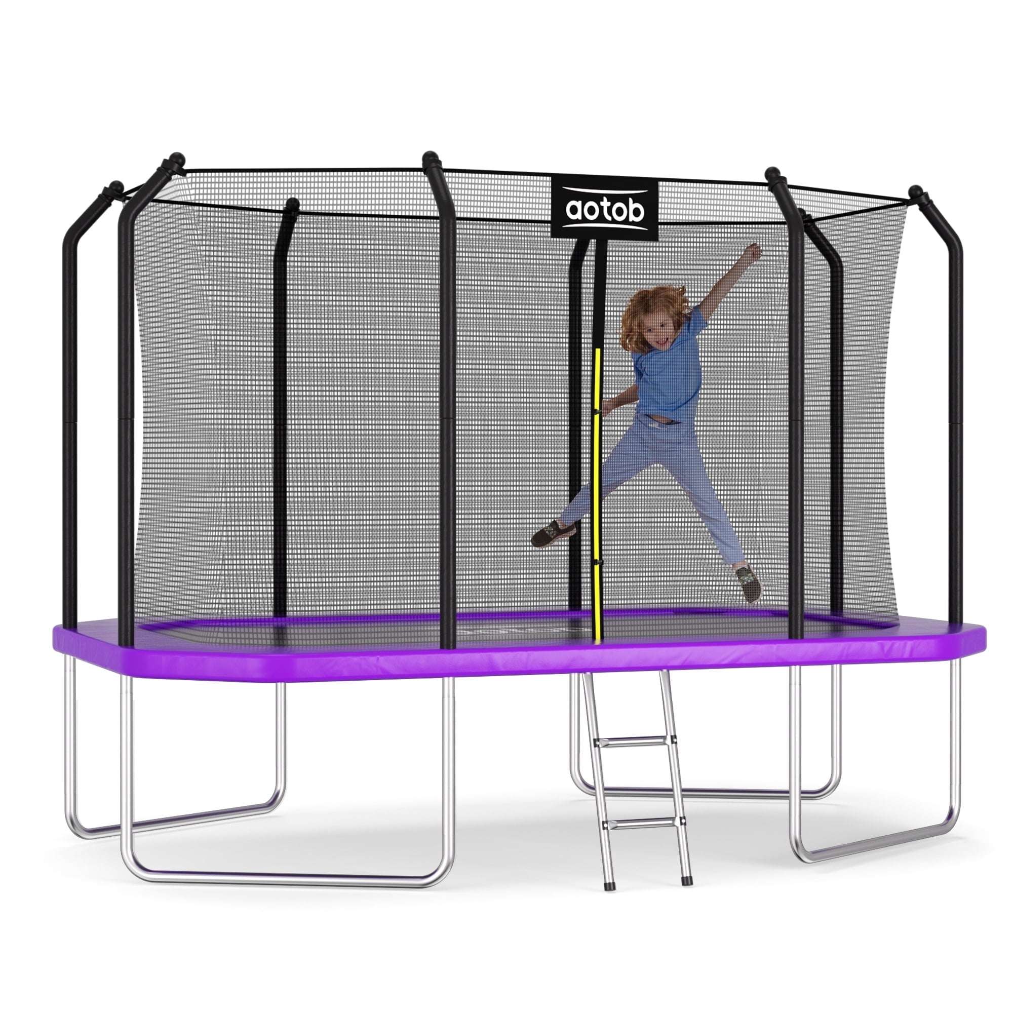 AOTOB 14×8FT Large Rectangular Trampoline with Enclosure Net & Ladder for Kids Adults, 440LBS Heavy Duty Outdoor Recreational Trampoline, Perfect Birthday Party Gift | Purple
