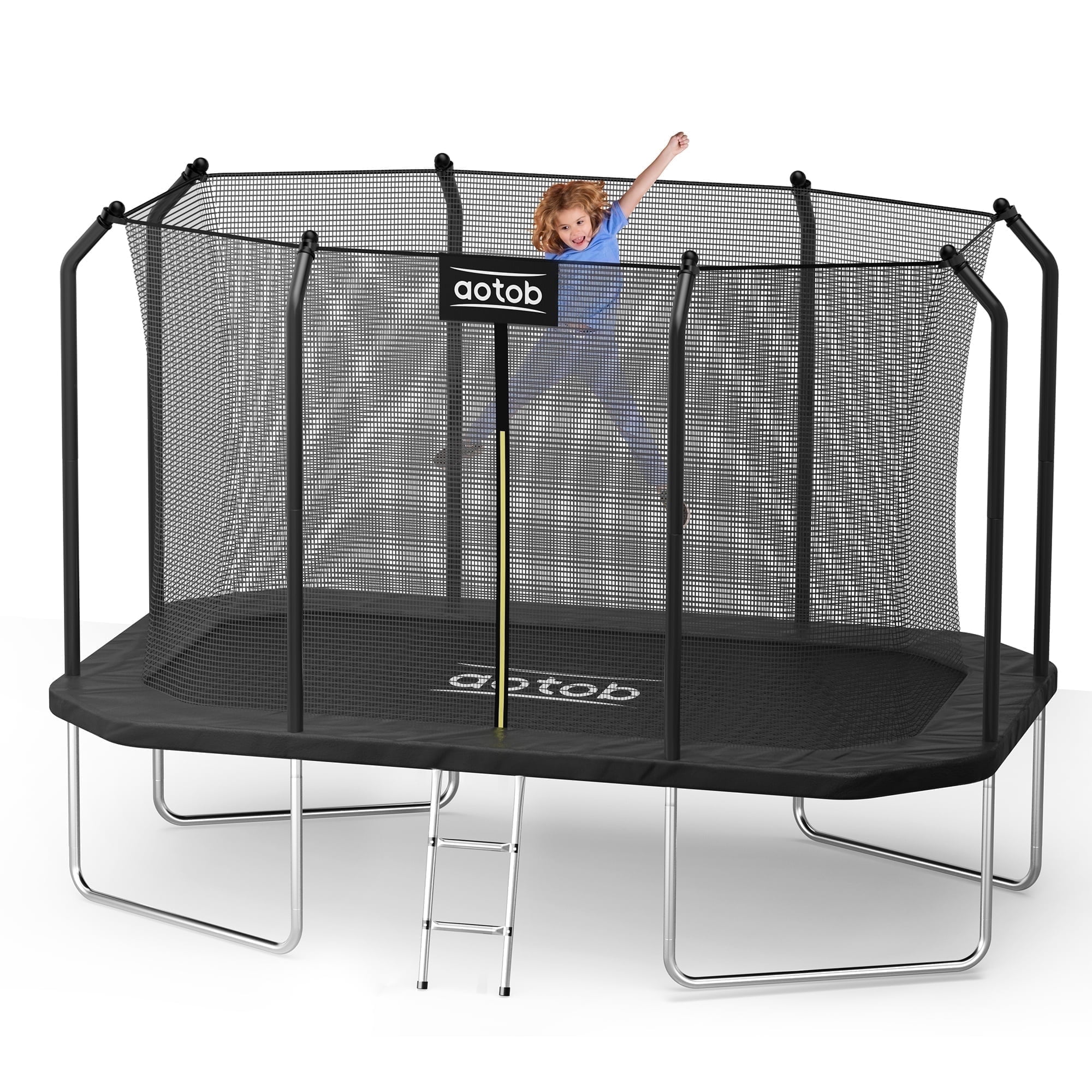 AOTOB 14×8ft Large Rectangle Trampoline for Kids and Adults, Big Black Outdoor Recreational Trampoline with Enclosure Net & Ladder, 1200LBS Heavy Duty Capacity, Ideal Birthday Party Gift