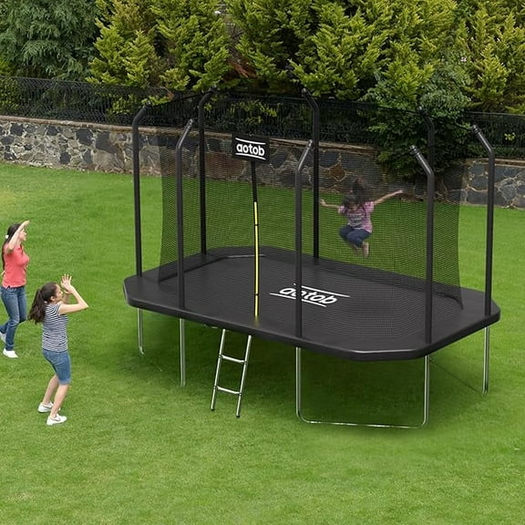 AOTOB 14x8ft Large Rectangle Trampoline for Kids and Adults,Big Outdoor Trampoline with Enclosure Net - Supports Up to 440 lbs,Birthday Party Gifts,Black