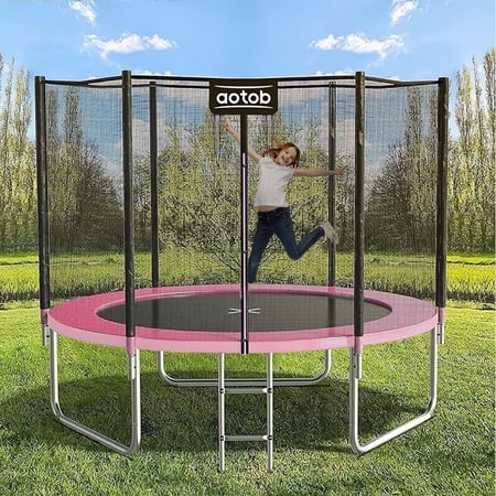 AOTOB 8FT Trampoline for Kids/Adults, Backyard 600 LBS Trampoline with Safety Enclosure Net/Ladder,Pink