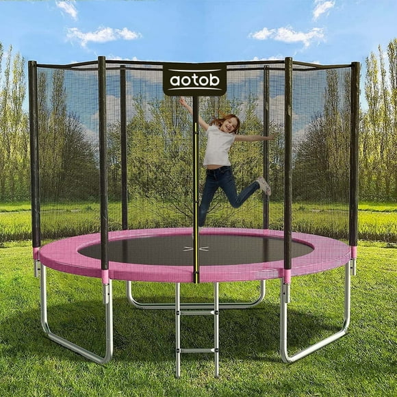 AOTOB 8FT Trampoline for Kids/Adults, Backyard 600 LBS Trampoline with Safety Enclosure Net/Ladder,Pink