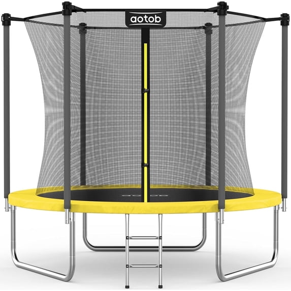 AOTOB Trampoline for Kids and Adults,400LBS 10FT Trampoline with Enclosure Net,ladder for Backyard(Yellow)