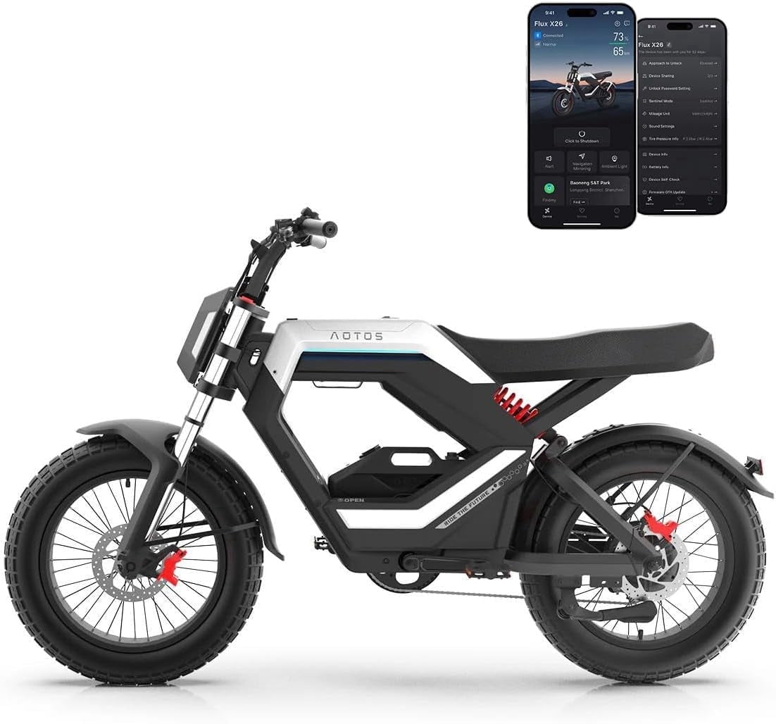 AOTOS Flux X26 Ebike for Adults, 750W Motor, Up to 20MPH & 50 Miles Range, 48V 18Ah Battery, 20" All Terrain Fat Tires, Dual Hydraulic Suspension, Disc Brakes, Electric Bike with APP Support