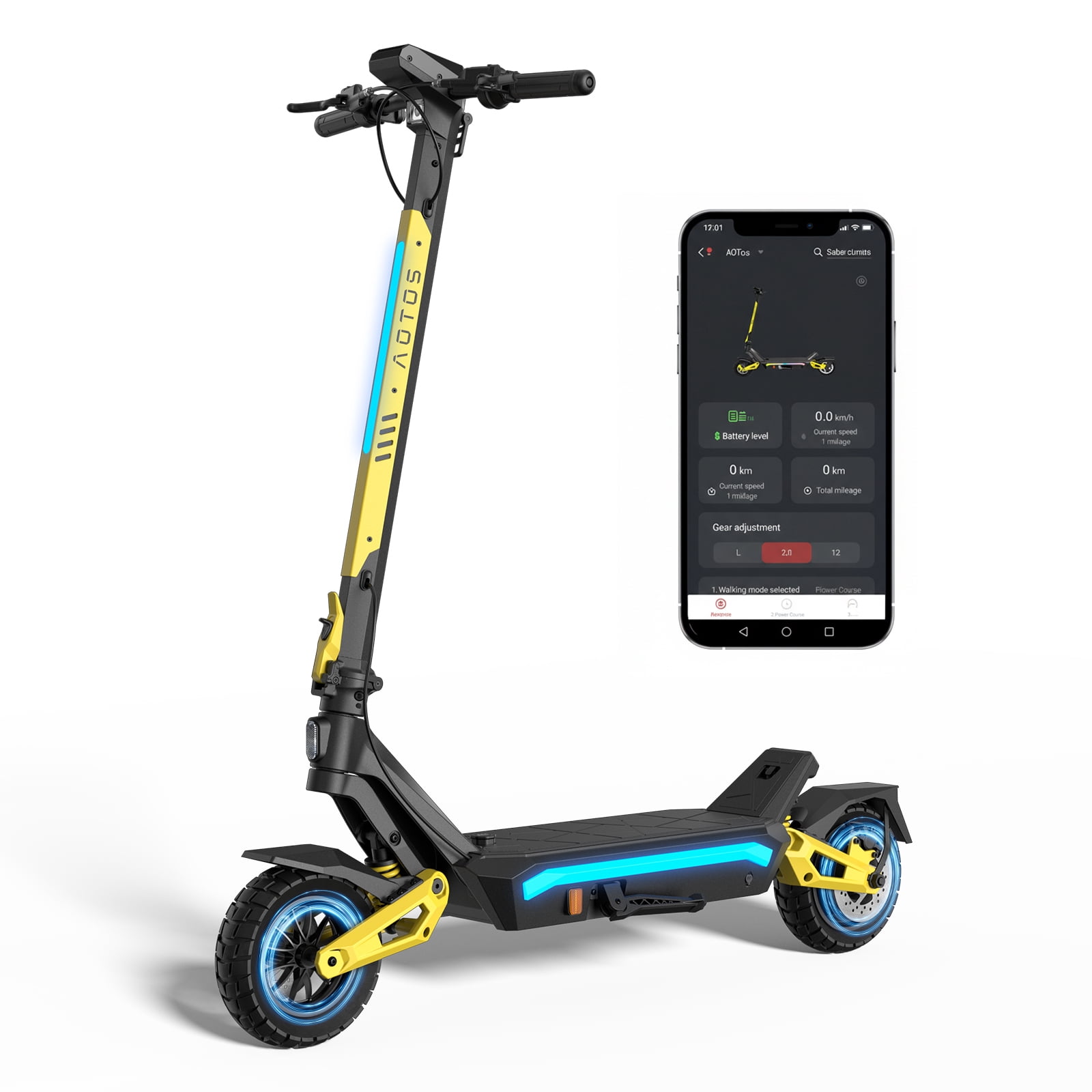 AOTOS GT01 Pro Electric Scooter, 1500W Peak Powerful Motor, 24 MPH Top Speed, 62 Miles Long Range, 48V/30AH Large Battery Capacity, Dual Brakes System with Ambient Lighting for Adults