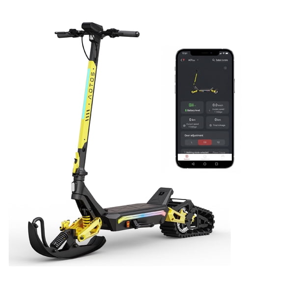 AOTOS GT01 Pro Electric Scooter with Snow Scooter, 1200W Peak Motor, Up to 46.6 Miles Range, 24 MPH, 10"Anti-Flat Off-Road Tires, Foldable Snow Scooter with App