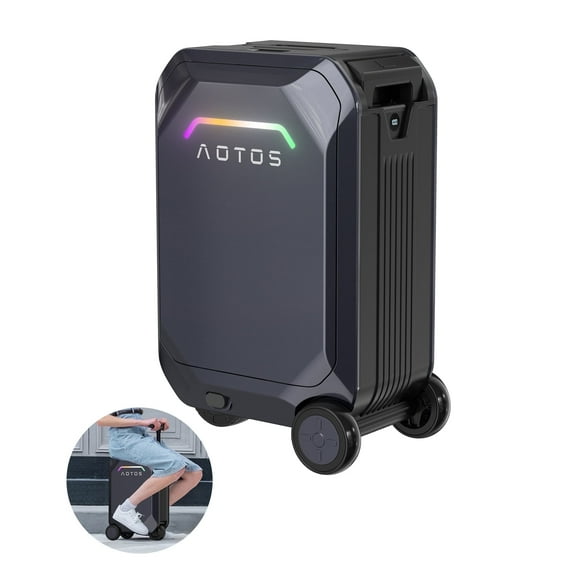 AOTOS Smart Rideable Carry-On Luggage, 22 Inch TSA-Approved Hardshell Cabin Suitcase, Zipperless Design with Rolling Wheels & App Control for Travel, Gray