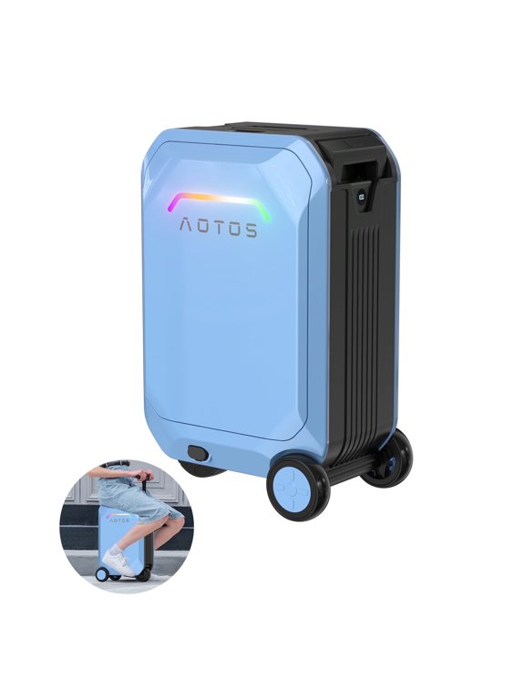 Smart Rideable Luggage 22", Electric Suitcase supports 6.2mph Max Speed and 6.2miles Range with APP Control and Power Bank Function for Travel, Blue