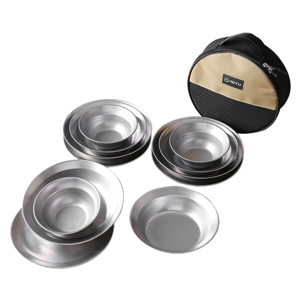 AOTU 12pcs Stainless Steel Plates and Bowls Camping Set,Small and Large