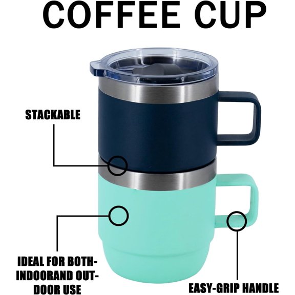 AOUHML-10 oz Stackable Mug, Stainless Steel cup with handle, Vacuum Insulated Espresso/Coffee Mug, shot Glass Set for 1-Piece Set for Coffee, Spirits, Wine, Tea- sea green
