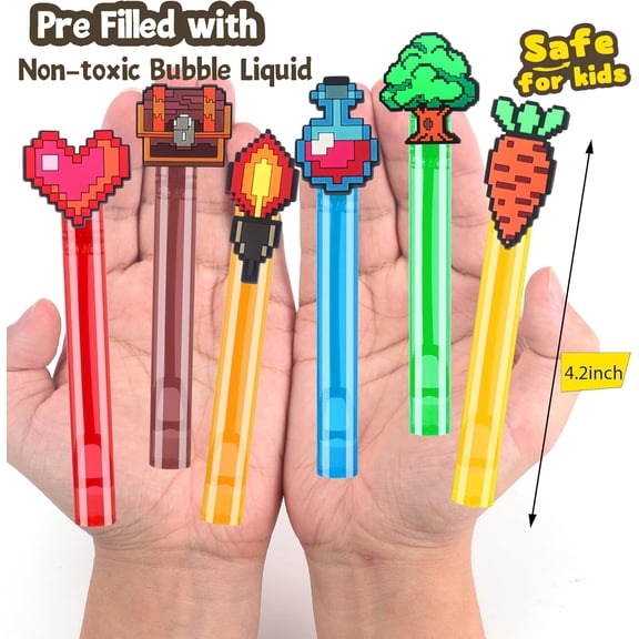 AOUHML-24Pcs Bubble Wands for Pixel Theme Party Favors Decorations Supplies, Goodie Bag Fillers Stuffers Exchanging Gifts Classroom Prizes