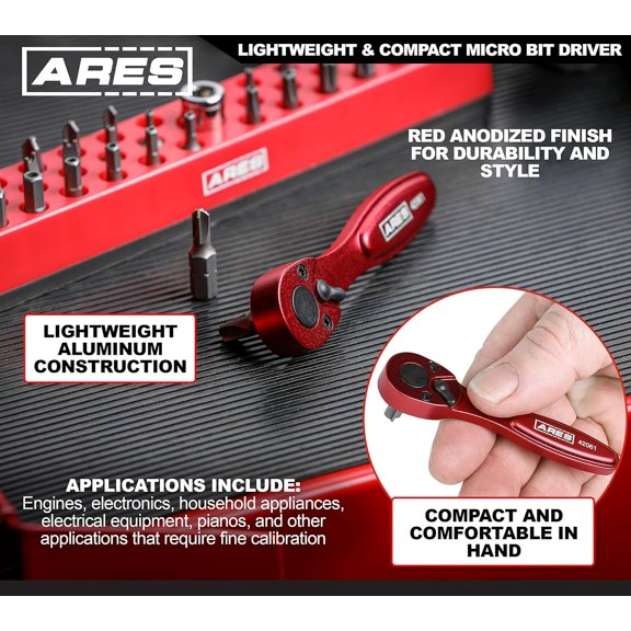 AOUHML-42061  1/4-Inch Drive 72-Tooth Anodized Aluminum Micro Ratcheting Bit Driver  72-Tooth Fine Tooth Gear  Compact Size for Tight Spaces  Fits in Pocket