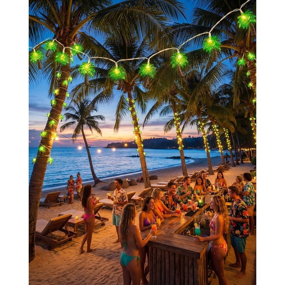 AOUHML-8.5Ft Palm Tree String Lights with 10 Palm Tree Light, Summer Beach Themed Decoration Light for Camp Tent Wedding Holiday Party Garden Bedroom(White)