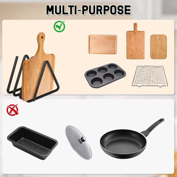 AOUHML-Cutting Board Storage, 3.74 x 4.01 x 4.01 in Kitchen Cutting Board & Pan Lid Rack, Non-Slip Steel Organizer, Ventilated & Quick-Dry, Space-Saving Counter Stand for Cooking Lovers Kitchens