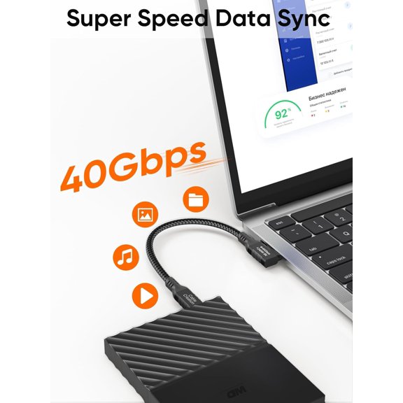 AOUHML-USB4 Gen3 Braided 1.0 ft, Angle USBC to Monitor 8K@60Hz, Thunderbolt 4 Cable 40Gbps Data Sync Cord,240W PD Charging,Cellphone, Laptop, Android Auto, Carplay,SSD,iPhone 15~17