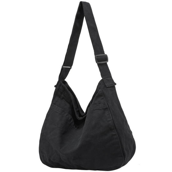 AOUNQ Canvas Tote Bag Casual Hobo Crossbody Shoulder Bag for Women and Men Large Purse Messenger Bag Travel Work,Black