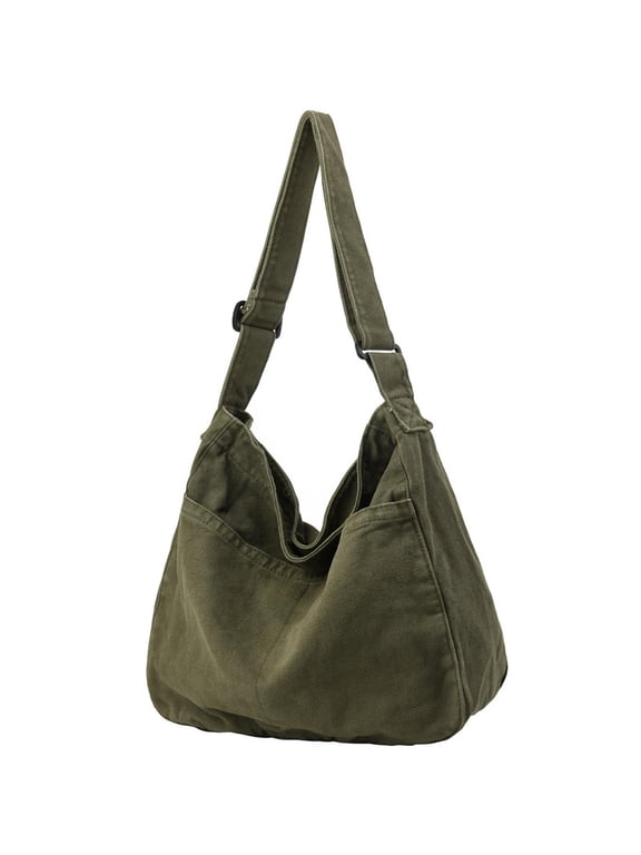 Canvas Tote Bag Casual Hobo Crossbody Shoulder Bag for Women and Men Large Purse Messenger Bag Travel Work,Green