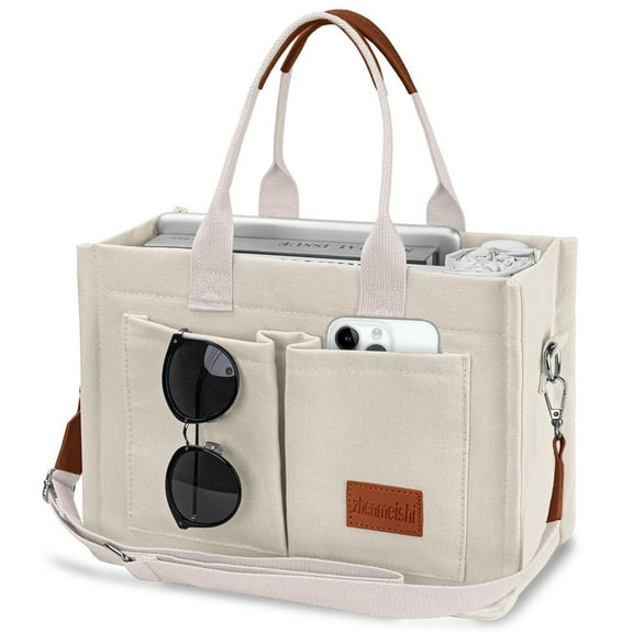 AOUNQ Canvas Tote Bag for Women Trendy Purse and Handbags Work Tote Bags with Pockets Crossbody Satchel Bag,Beige
