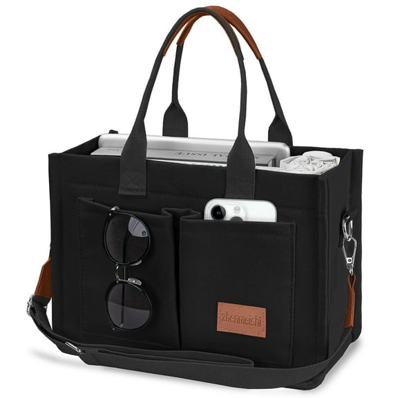 AOUNQ Canvas Tote Bag for Women Trendy Purse and Handbags Work Tote Bags with Pockets Crossbody Satchel Bag,Black