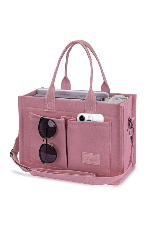 Canvas Tote Bag for Women Trendy Purse and Handbags Work Tote Bags with Pockets Crossbody Satchel Bag,Pink