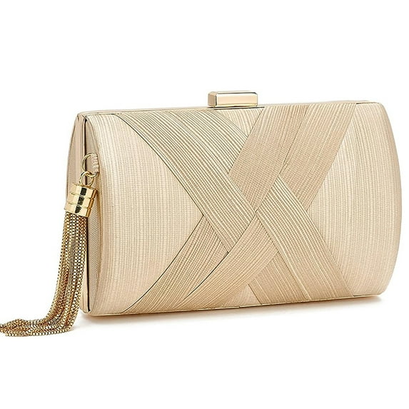 AOUNQ Clutch Purse for Women Evening Bags Formal Party Wedding Clutches Crossbody Shoulder Bag with Tassel, Champagne