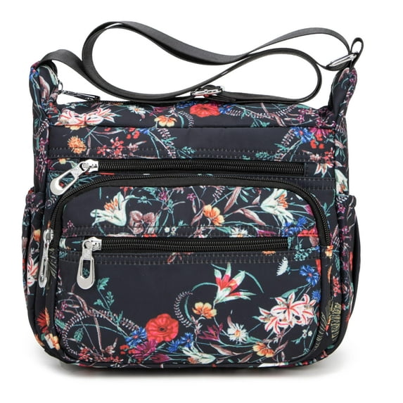 AOUNQ Crossbody Bag for Women Multi Pocket Shoulder Purse Bags Nylon Ladies Travel Handbag with Adjustable Straps