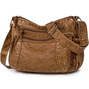 AOUNQ Crossbody Bags for Women,Retro Denim Bag,Ladies Leather Purses and Handbags,Fashion Shoulder Bag Hobo Bag Pocketbooks,Brown