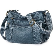 AOUNQ Crossbody Bags for Women,Retro Denim Bag,Ladies Leather Purses and Handbags,Fashion Shoulder Bag Hobo Bag Pocketbooks,Blue