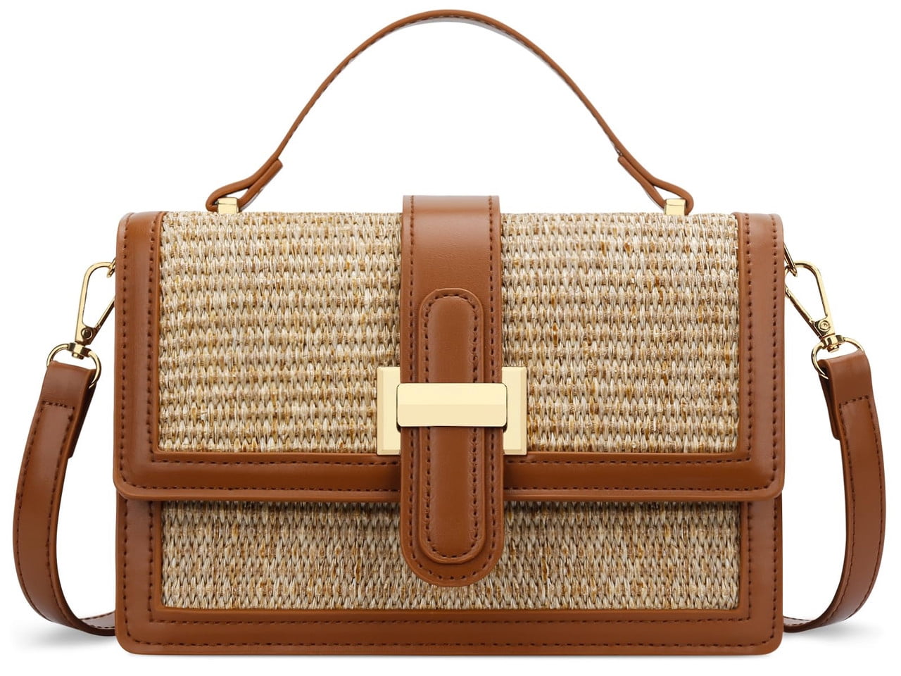 AOUNQ Purses and Handbags for Women, Classic Straw Crossbody Bags with Adjustable Shoulder Strap, Summer Chic Woven Bag(Brown)