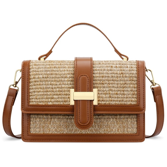AOUNQ Purses and Handbags for Women, Classic Straw Crossbody Bags with Adjustable Shoulder Strap, Summer Chic Woven Bag(Brown)