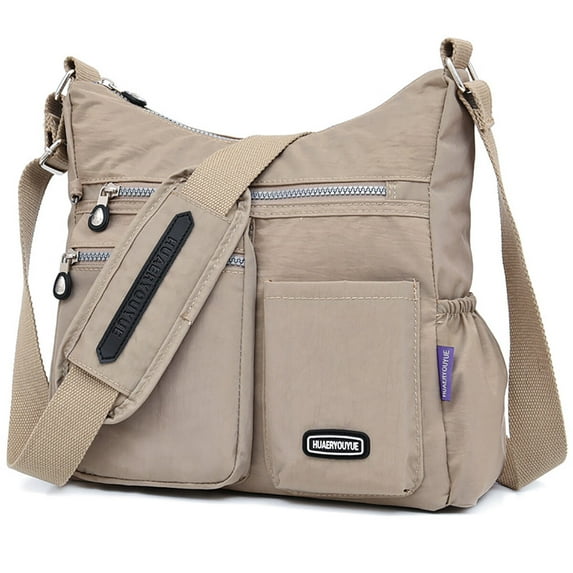 AOUNQ Crossbody Bags for Women Waterproof Hobo Purse Handbag Multi-Pocket Shoulder Bag Nylon Travel Messenger Bag,Apricot