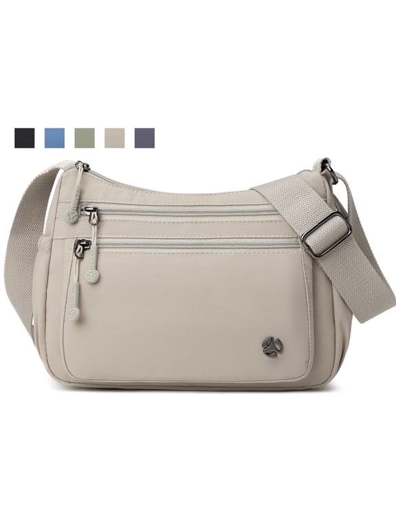 Crossbody Purses and Handbags for Women, Waterproof Nylon Shoulder Bag with Anti Theft Pocket, Ladies Casual Multiple Pockets Travel Wallet, Beige