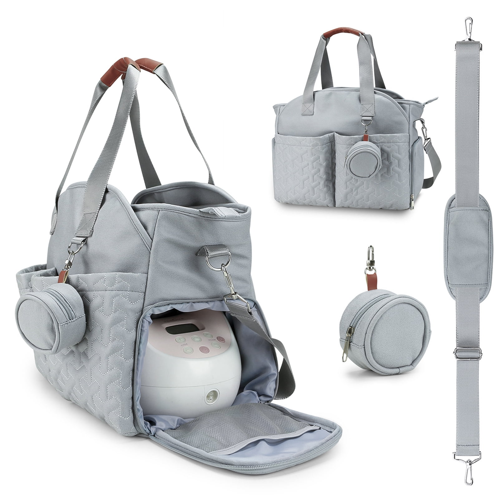 AOUNQ Diaper Bag Tote with 3 Cooler Pockets, Breast Pump Bag, Mommy Bag for Hospital, Large Travel Diaper Bag for Girl&Boy
