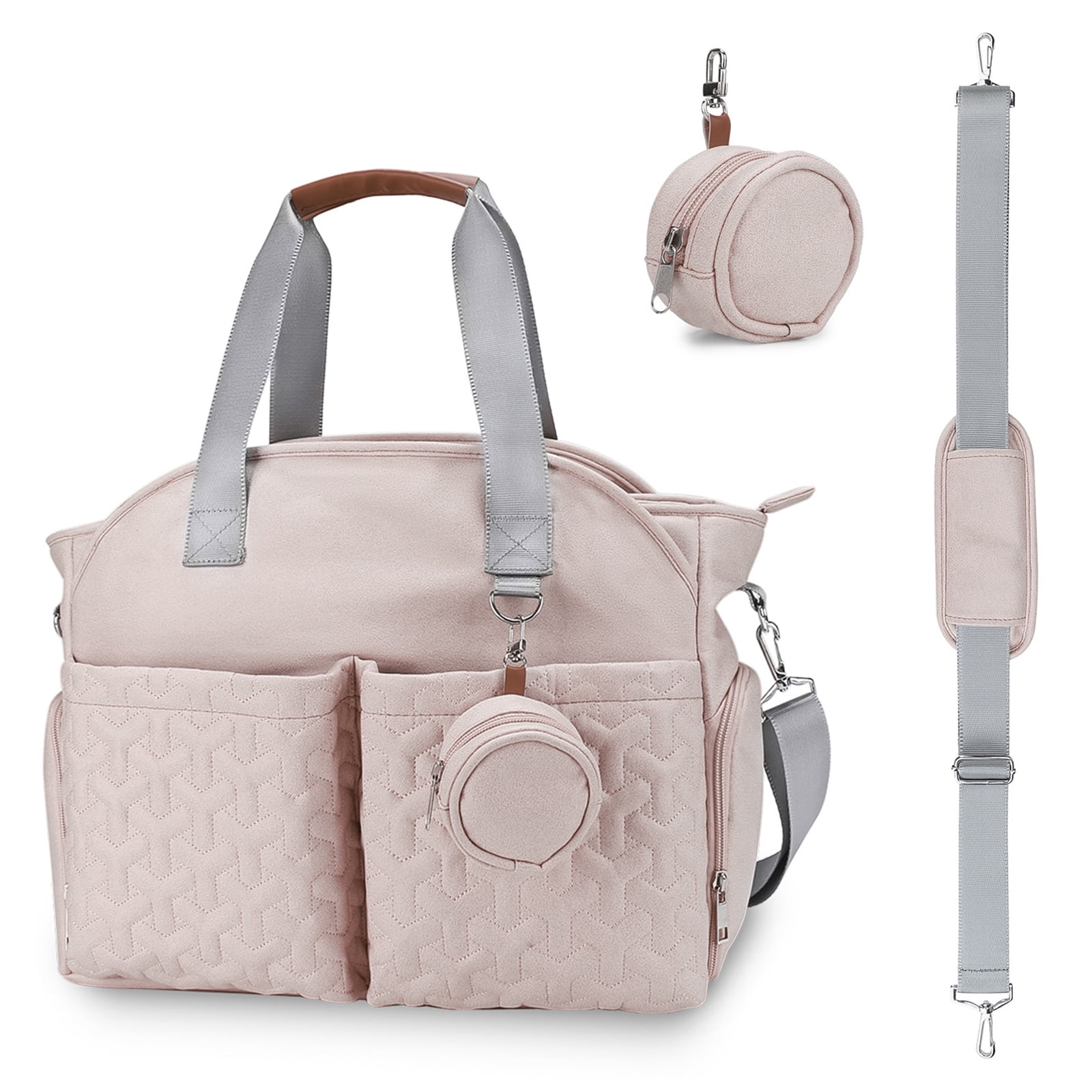 AOUNQ Diaper Bag Tote with 3 Cooler Pockets, Breast Pump Bag, Mommy Bag for Hospital, Large Travel Diaper Bag for Girl&Boy