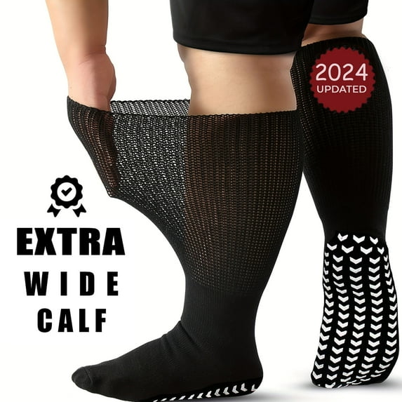 AOUNQ Extra Wide Diabetic Crew Socks Plus Size Socks for Swollen Feet Lymphedema,Loose Fit & Non-Binding Top,One Size Unisex