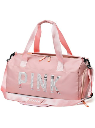 PINK Gym Duffle (950 UYU) ❤ liked on Polyvore featuring bags, luggage, pink,  duffel bags and grey