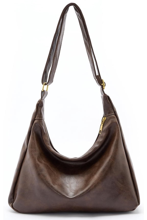 Hobo Bags for Women, Vegan Leather Shoulder Handbag, Stylish Slouchy Tote Bag, Crossbody Purses with Adjustable Wide Strap, Brown